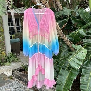 Free the roses, sheer ruffled ombre rainbow dress